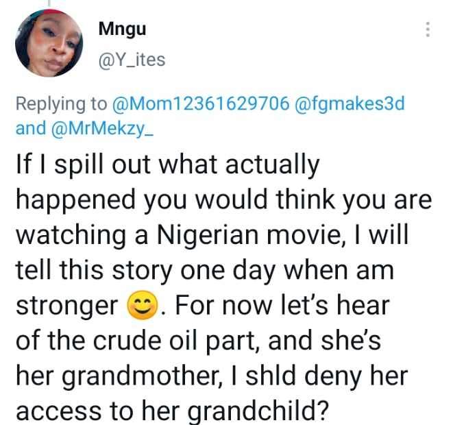 Lady narrates how her baby died after her mother-in-law gave her crude oil to drink