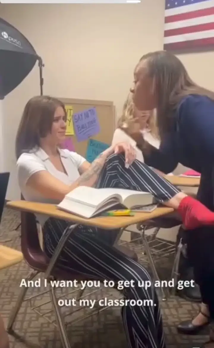 'Her self control needs to be studied' - Caucasian student throws shoe at teacher during class (Video)