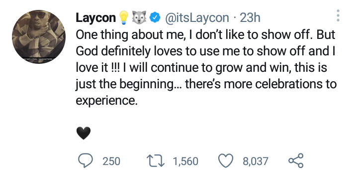 'I hate showing off, but God loves using me to show off' - BBNaija's Laycon opens up