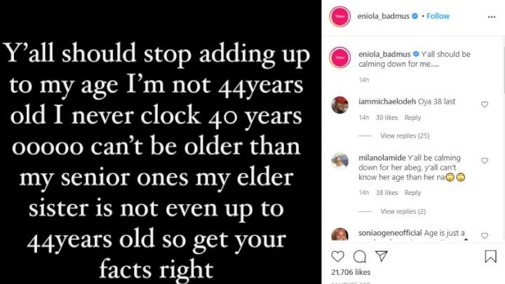 'I am neither 44 nor 40 years old yet' - Eniola Badmus condemns claim of being above 40