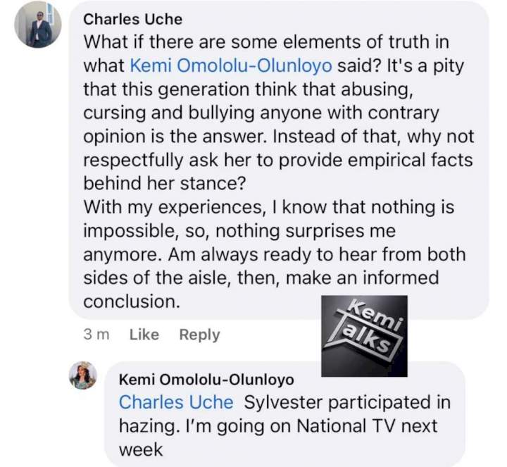 'Evidence is clear' - Kemi Olunloyo says as she shares screenshots, insists Sylvester Oromoni was not bullied (Screenshots)