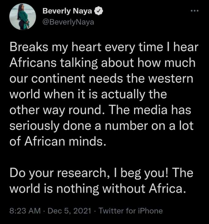 Beverly Naya Reacts To Ban On Nigeria Due To Covid-19 Omicron Variant