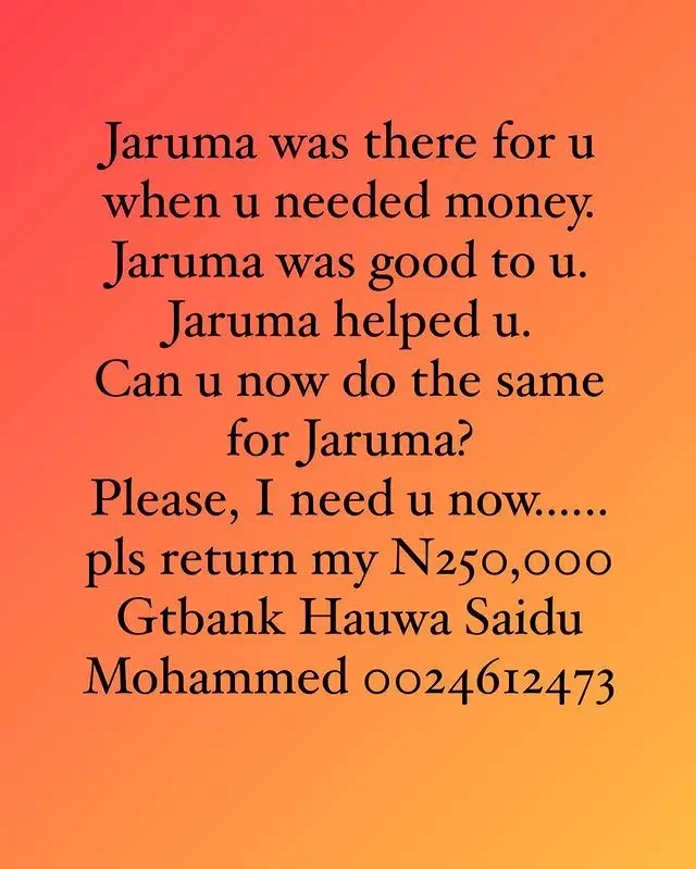 'Anyone I ever sent money to, please return it' - Jaruma laments as she calls out Tacha, Ubi Franklin, and others