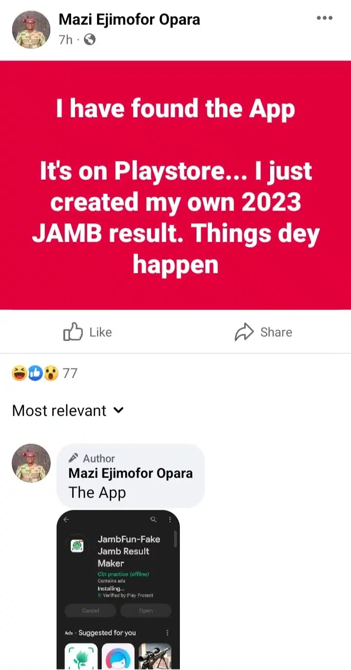 Ejikeme Joy: Nigerian man exposes app people use in creating fake JAMB result