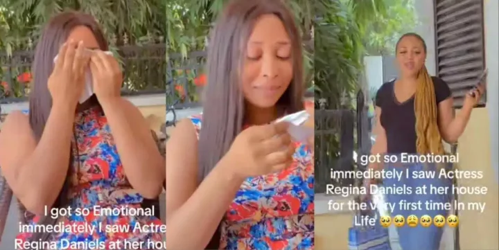 'I almost had heart attack' - Lady tears up as she sees Regina Daniels for first time (Video)