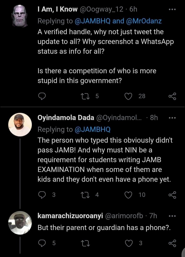 Reactions as JAMB uses “WhatsApp status” as a medium to make an official announcement to millions of Nigerians