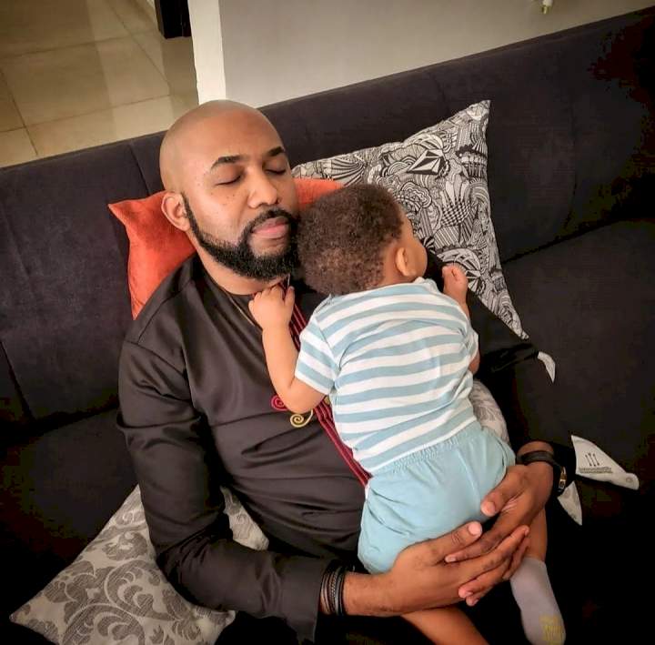 "The boy looks like milk and honey" Banky W writes as he celebrates his son (photos)