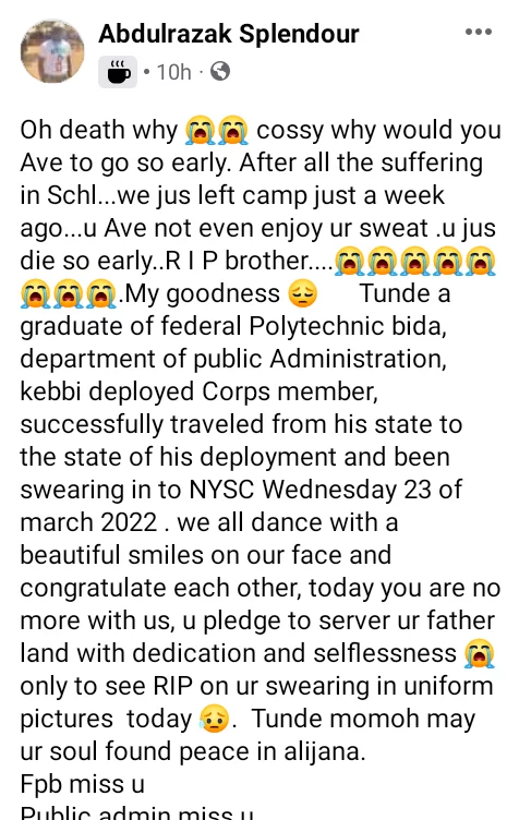 Corps member slumps and dies while watching football match at orientation camp in Kebbi