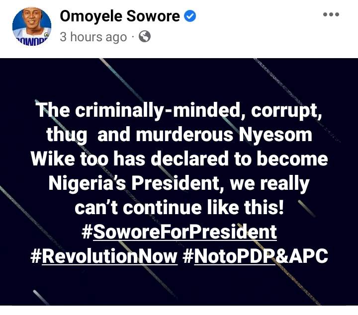 'Corrupt thug' - Sowore drags Wike to filth over presidential ambition