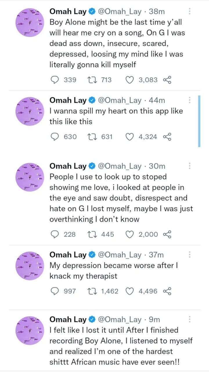 'My depression became worse after I slept with my therapist' - Singer Omah Lay reveals his personal life struggles